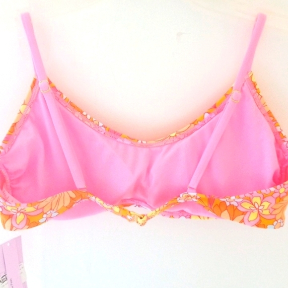 WILD FABLE ORANGE FLORAL SCOOP NECK BIKINI TOP SIZE LARGE NWT - Picture 5 of 6